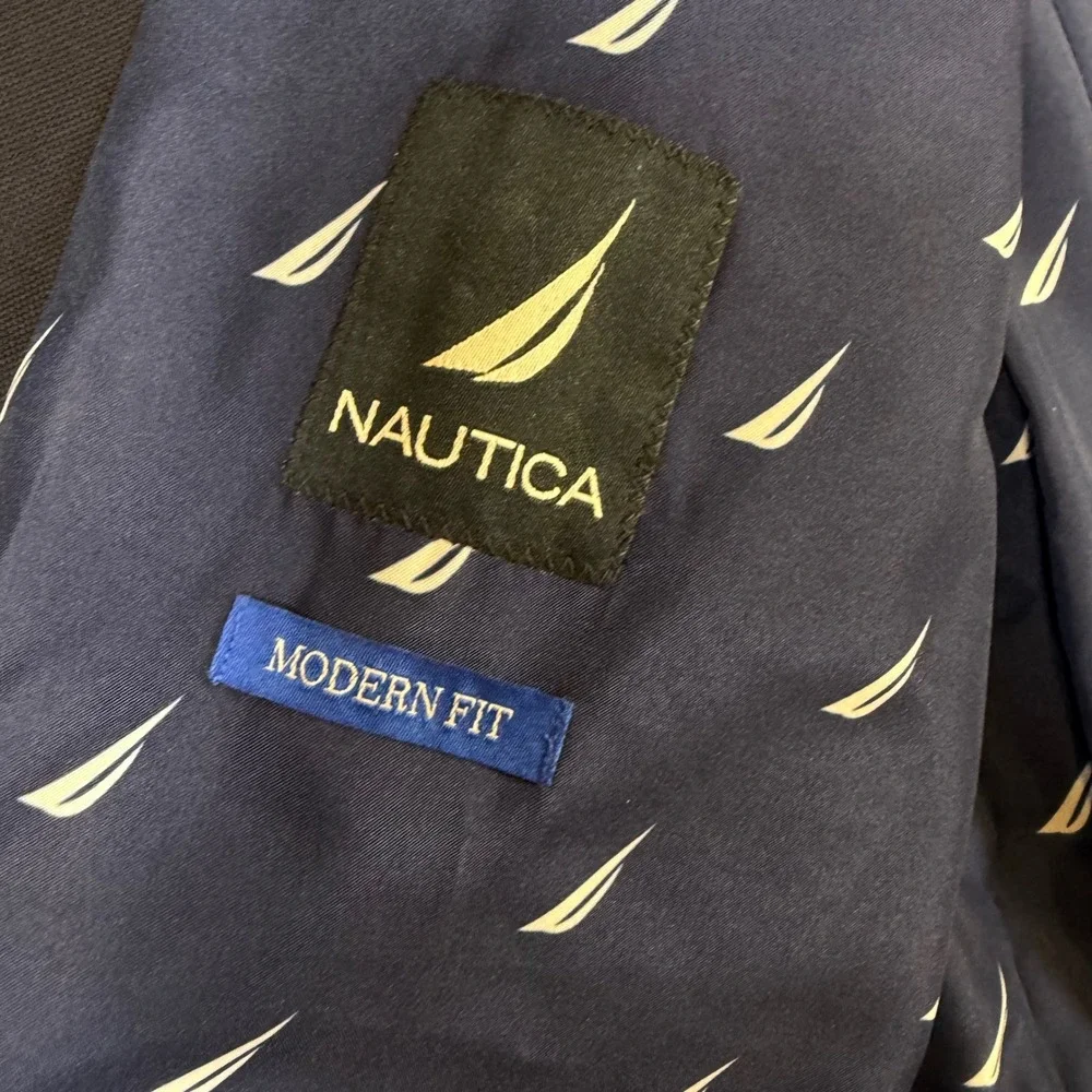 Nautica Mens Branford Navy Active Stretch Blazer Jacket 40L NF353 Gold Button